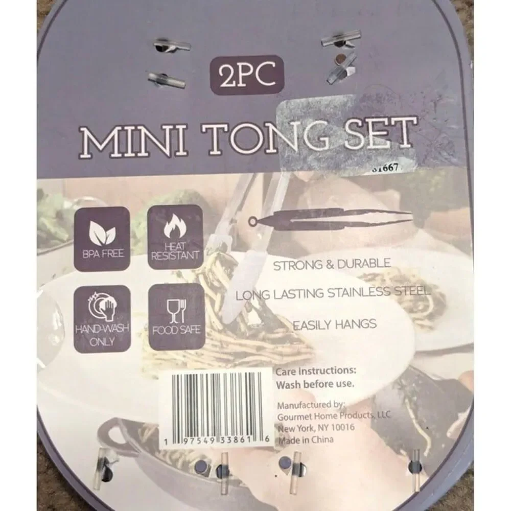 Gourmet Mini Tong Set Blue Silicone Metal Hook 8-inch 2-Pc Kitchen Gadget Gift